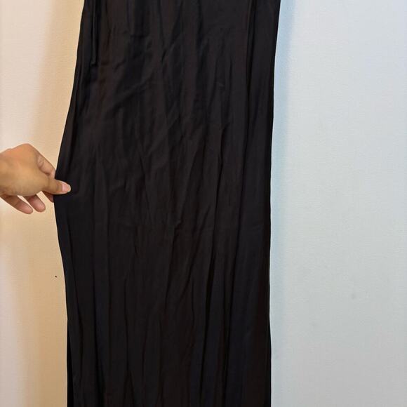 Zara Satin Midi Dress size Large Black Spaghetti Straps cocktail Minimal gala - Picture 8 of 12